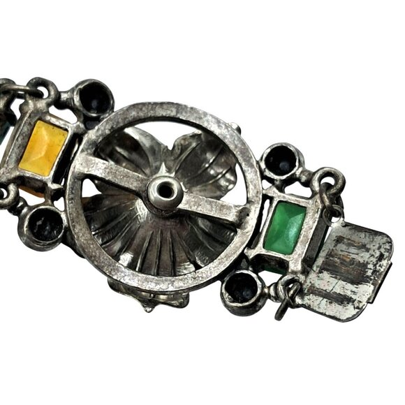 VIntage Rhinestone Bracelet Multicolored Stones Floral Links Flower Costume Jewe - Picture 11 of 13